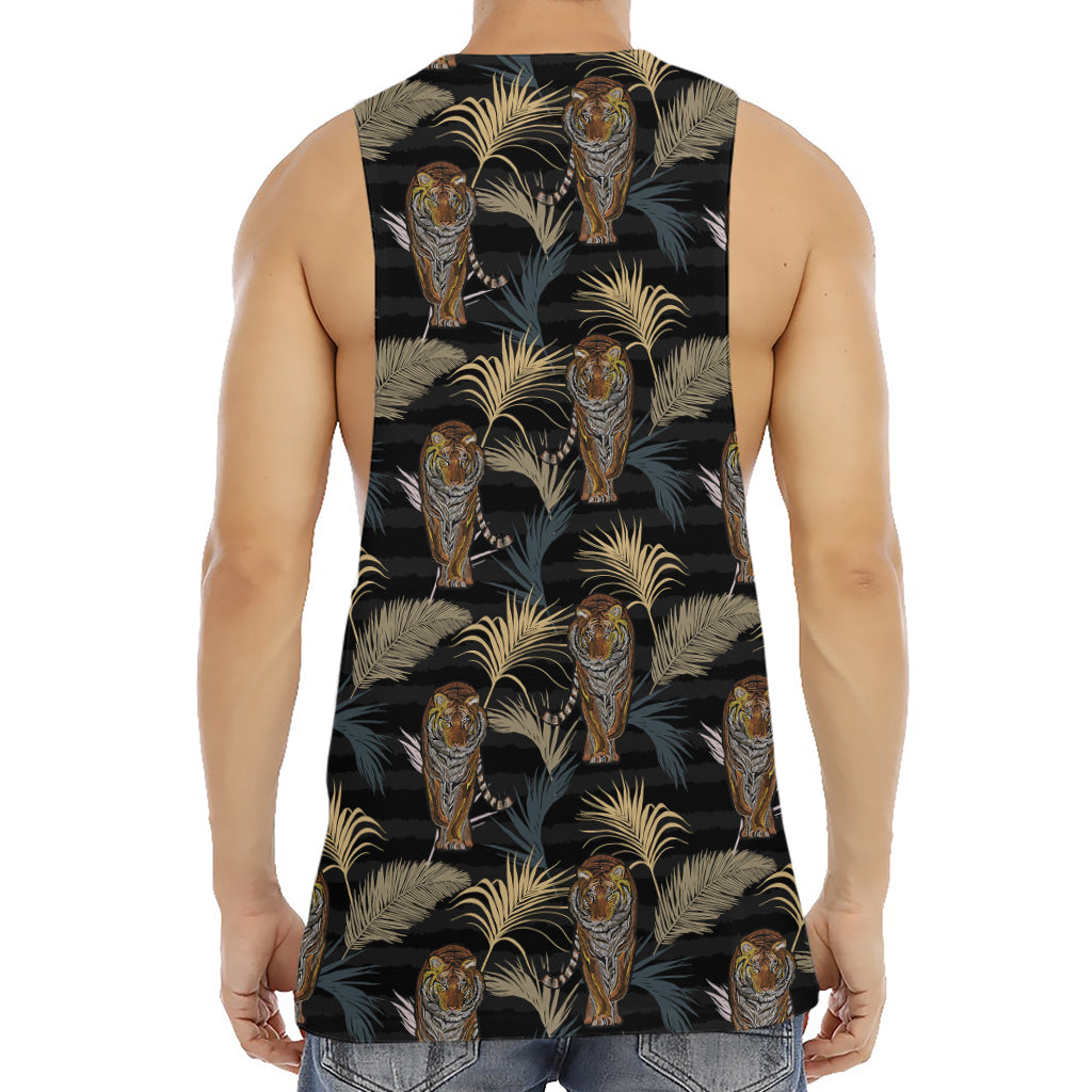 Vintage Tropical Tiger Pattern Print Men's Muscle Tank Top