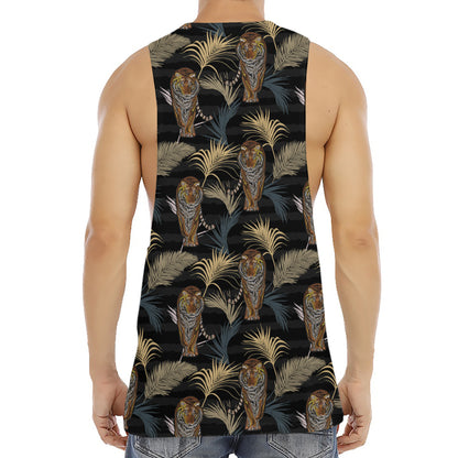 Vintage Tropical Tiger Pattern Print Men's Muscle Tank Top