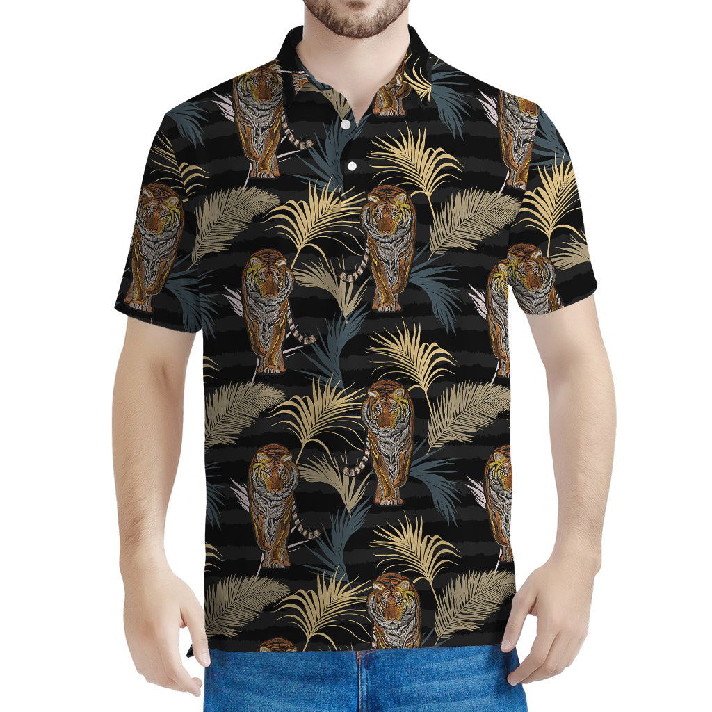Vintage Tropical Tiger Pattern Print Men's Polo Shirt