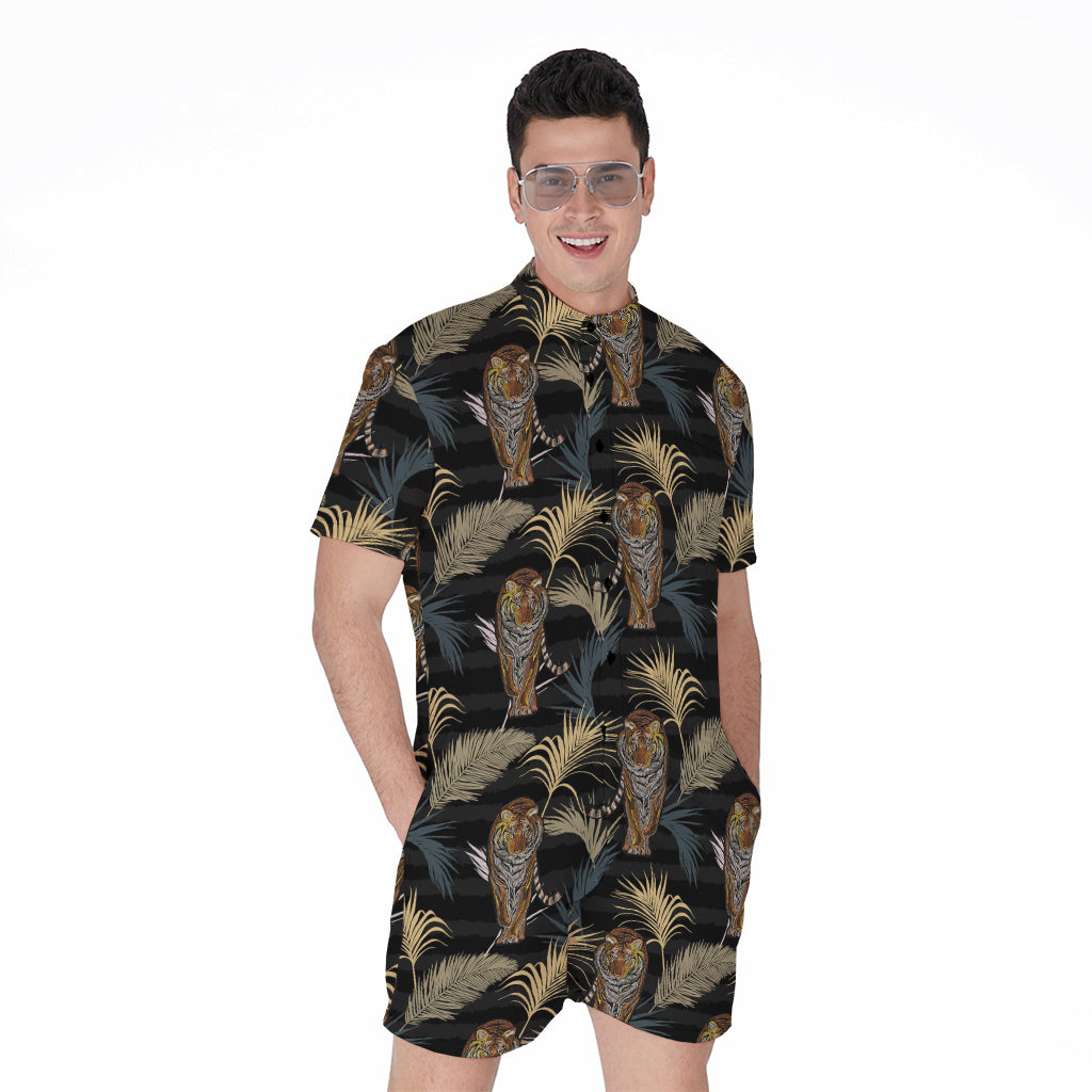 Vintage Tropical Tiger Pattern Print Men's Rompers