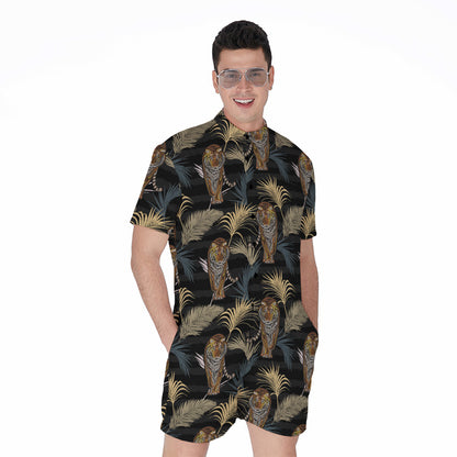 Vintage Tropical Tiger Pattern Print Men's Rompers