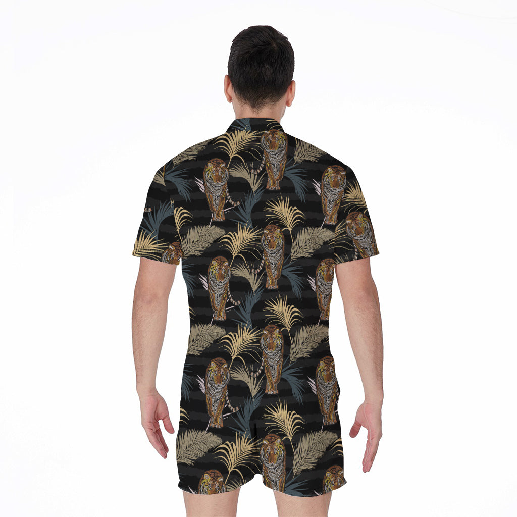Vintage Tropical Tiger Pattern Print Men's Rompers