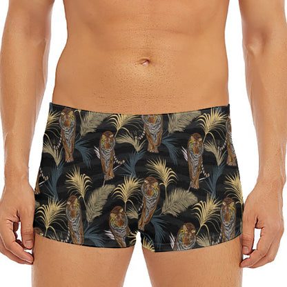 Vintage Tropical Tiger Pattern Print Men's Short Boxer Briefs