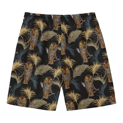 Vintage Tropical Tiger Pattern Print Men's Swim Trunks
