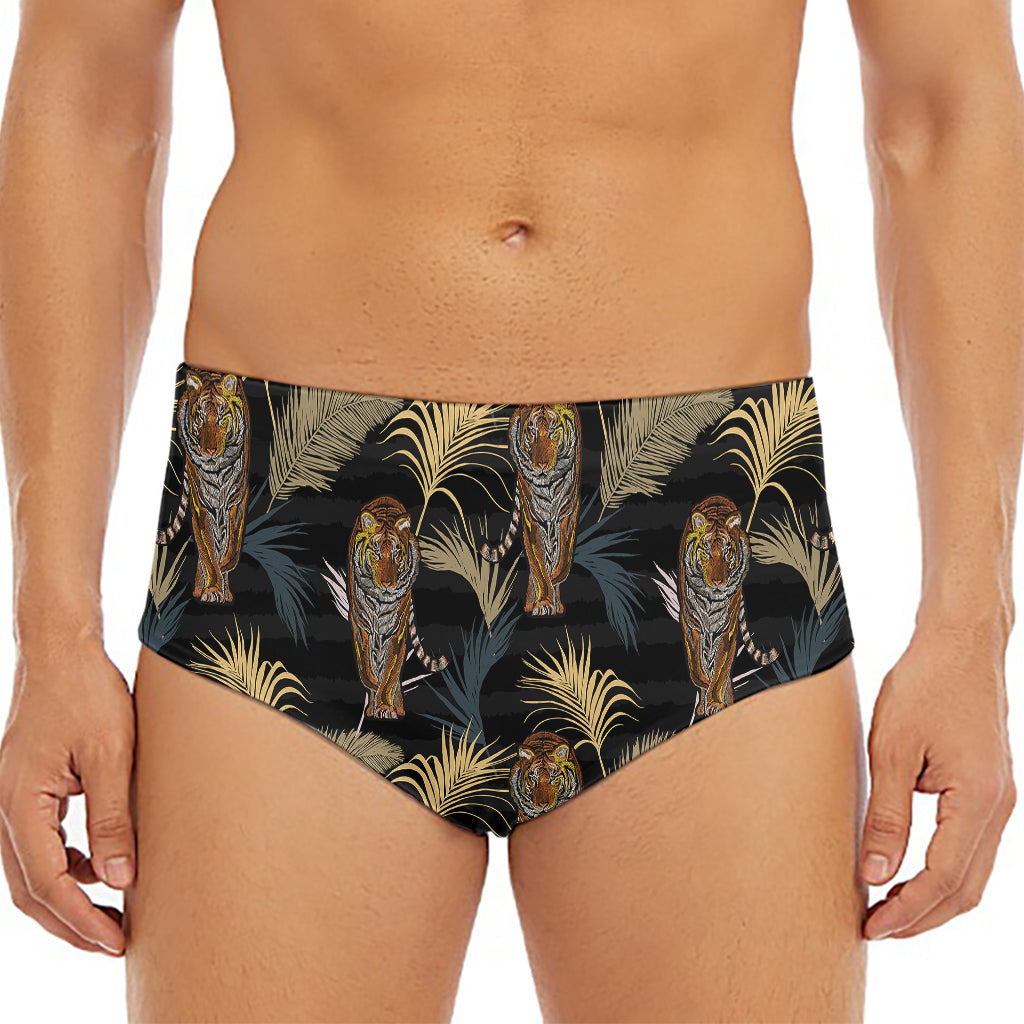 Vintage Tropical Tiger Pattern Print Men's Triangle Swim Briefs