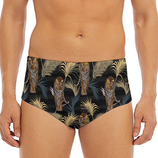 Vintage Tropical Tiger Pattern Print Men's Triangle Swim Briefs