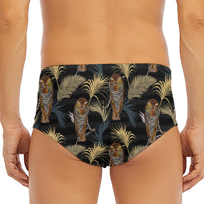 Vintage Tropical Tiger Pattern Print Men's Triangle Swim Briefs