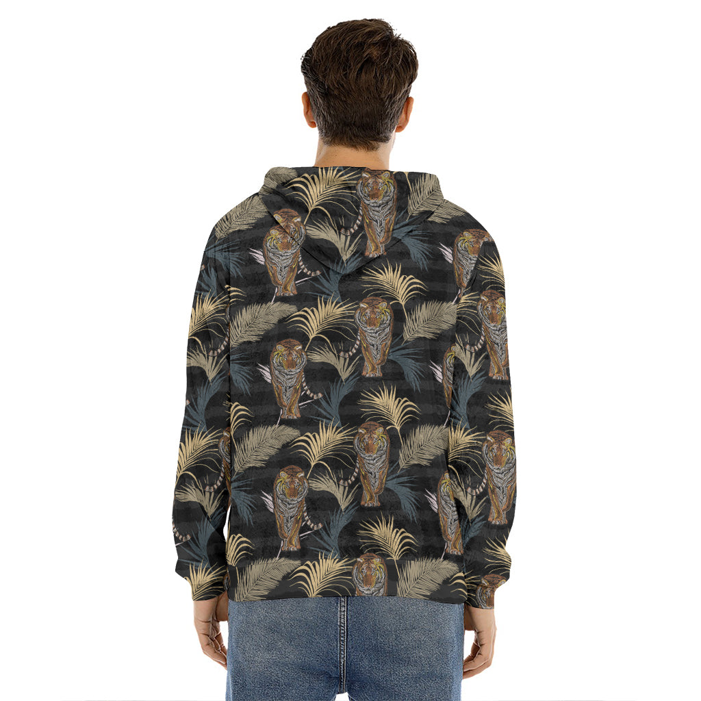 Vintage Tropical Tiger Pattern Print Men's Velvet Pullover Hoodie