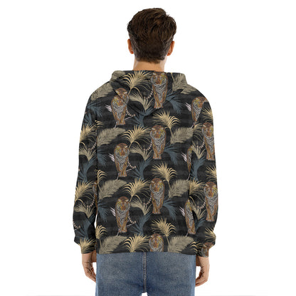 Vintage Tropical Tiger Pattern Print Men's Velvet Pullover Hoodie