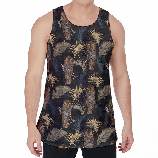 Vintage Tropical Tiger Pattern Print Men's Velvet Tank Top