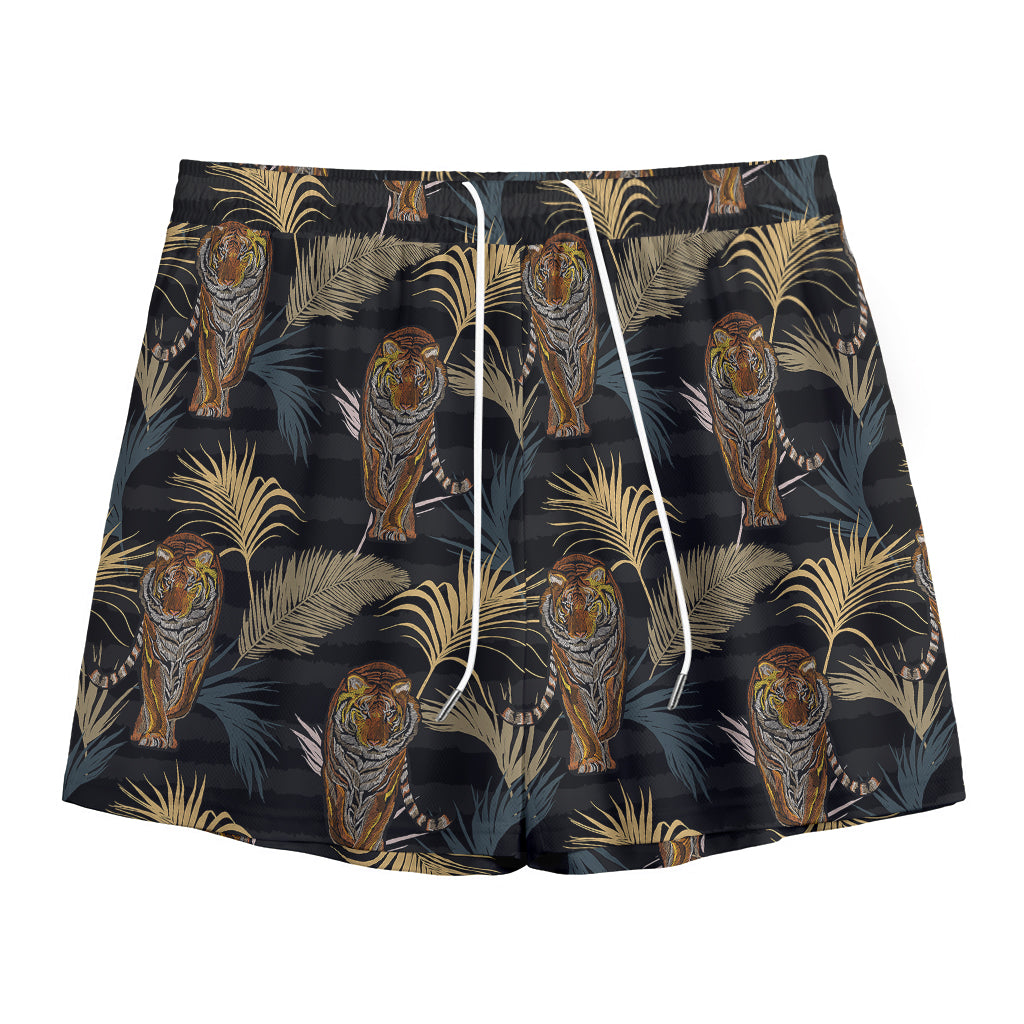 Vintage Tropical Tiger Pattern Print Mesh Shorts