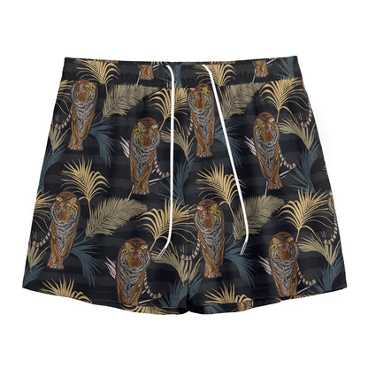 Vintage Tropical Tiger Pattern Print Mesh Shorts