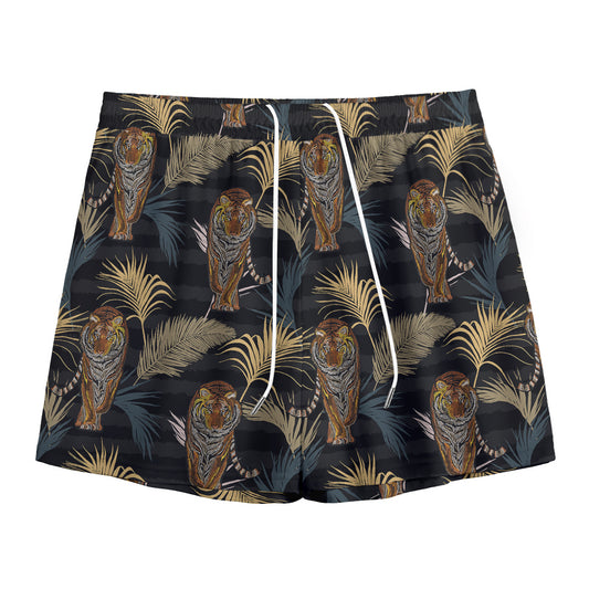 Vintage Tropical Tiger Pattern Print Mesh Shorts