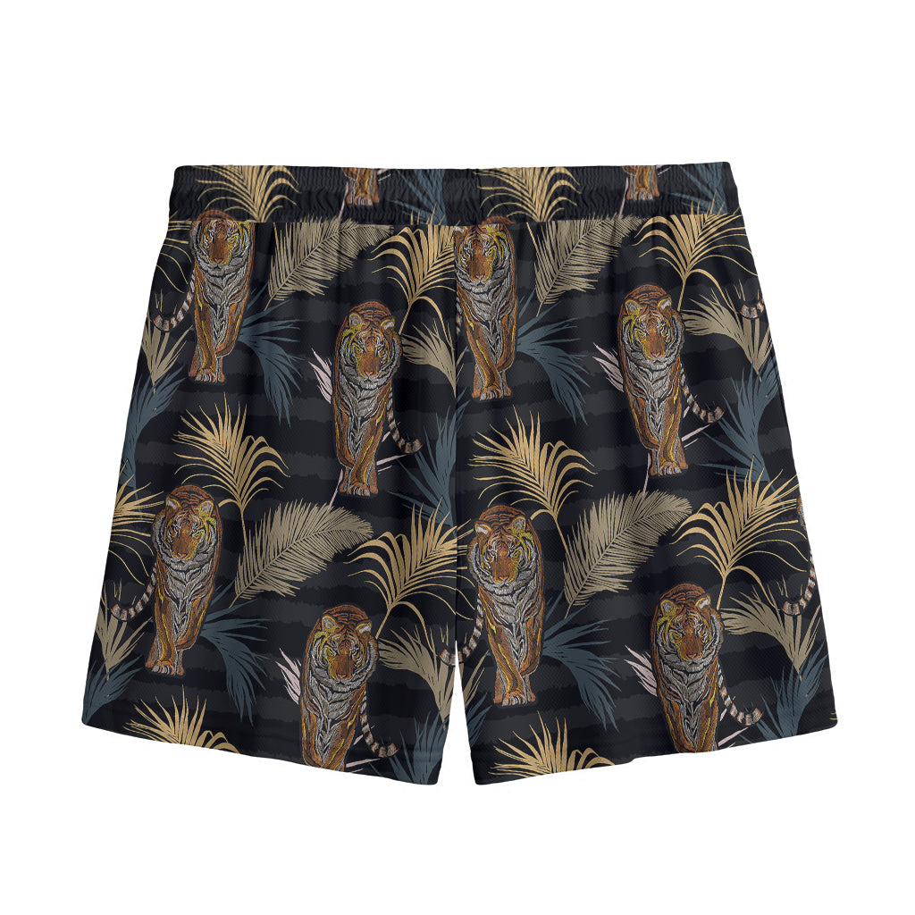 Vintage Tropical Tiger Pattern Print Mesh Shorts
