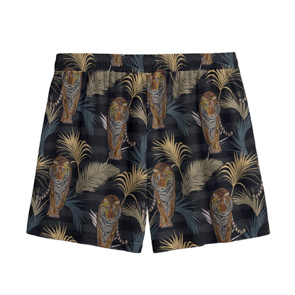 Vintage Tropical Tiger Pattern Print Mesh Shorts