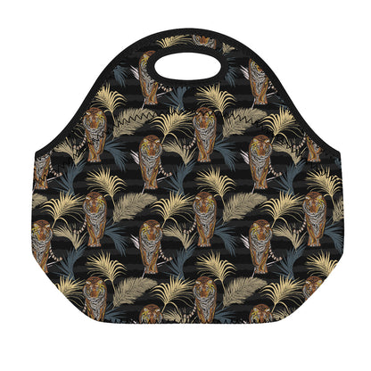 Vintage Tropical Tiger Pattern Print Neoprene Lunch Bag