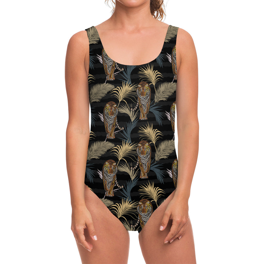 Vintage Tropical Tiger Pattern Print One Piece Swimsuit