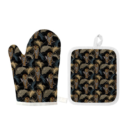 Vintage Tropical Tiger Pattern Print Oven Mitt And Pot Holder Set