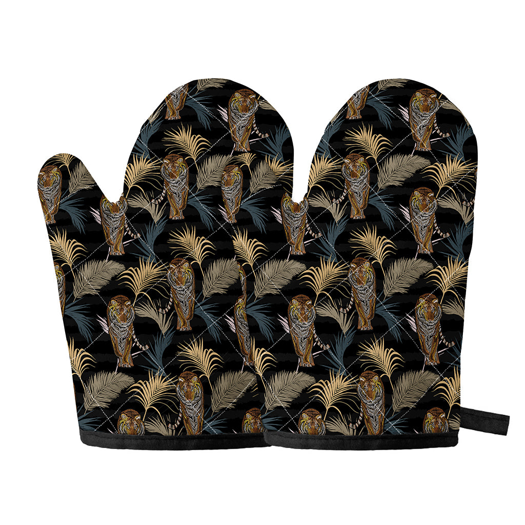 Vintage Tropical Tiger Pattern Print Oven Mitts