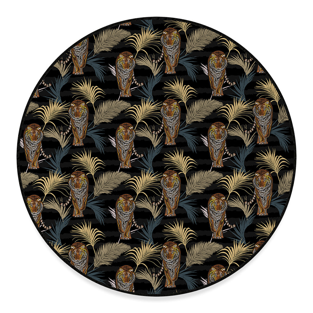 Vintage Tropical Tiger Pattern Print Round Floor Mat