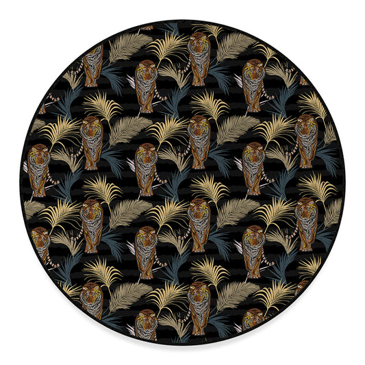 Vintage Tropical Tiger Pattern Print Round Floor Mat