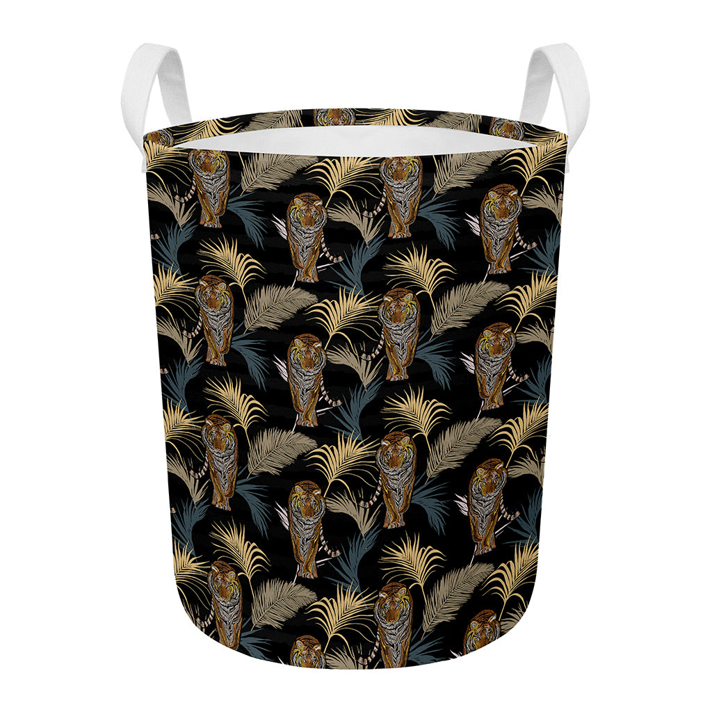Vintage Tropical Tiger Pattern Print Round Laundry Basket