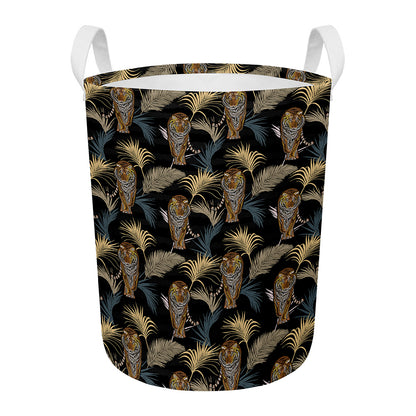 Vintage Tropical Tiger Pattern Print Round Laundry Basket