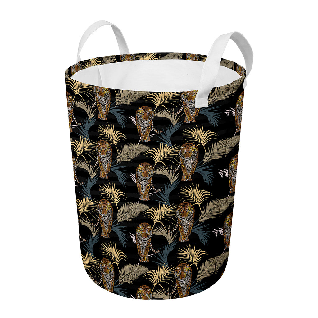 Vintage Tropical Tiger Pattern Print Round Laundry Basket