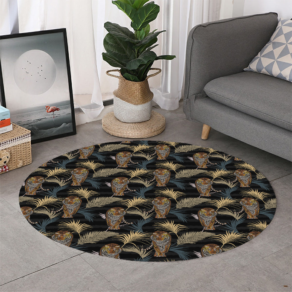 Vintage Tropical Tiger Pattern Print Round Rug