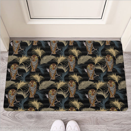 Vintage Tropical Tiger Pattern Print Rubber Doormat
