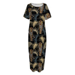 Vintage Tropical Tiger Pattern Print Short Sleeve Long Nightdress