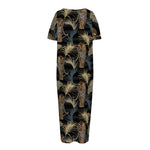 Vintage Tropical Tiger Pattern Print Short Sleeve Long Nightdress