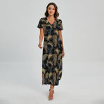 Vintage Tropical Tiger Pattern Print Short Sleeve Maxi Dress