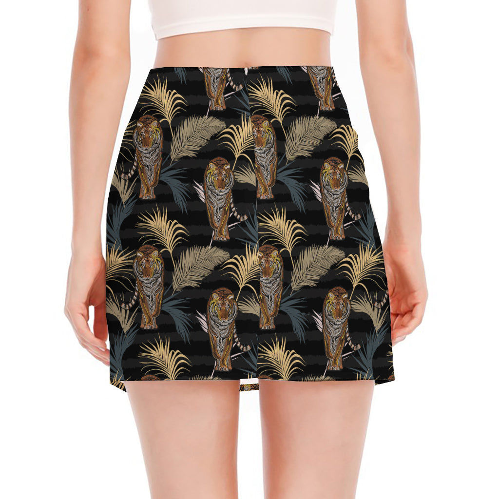 Vintage Tropical Tiger Pattern Print Side Slit Mini Skirt