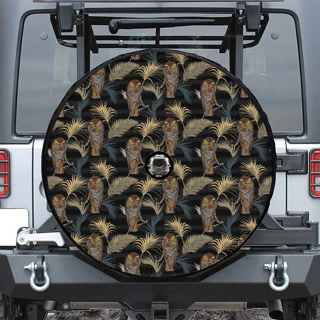 Vintage Tropical Tiger Pattern Print Tire Cover With Camera Hole