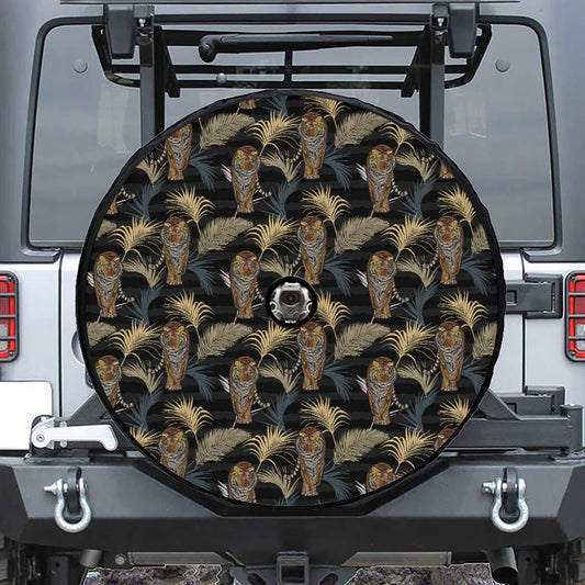 Vintage Tropical Tiger Pattern Print Tire Cover With Camera Hole