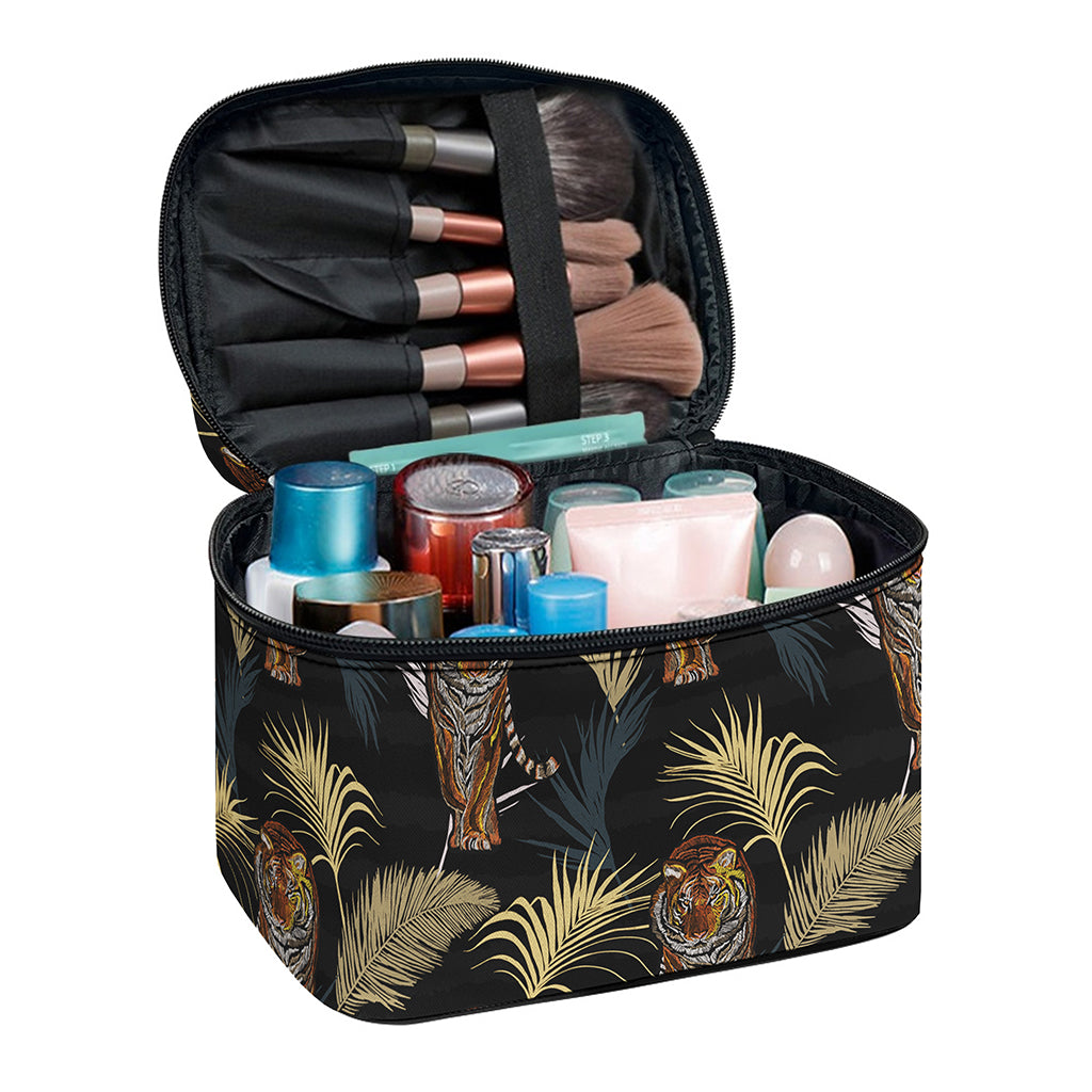 Vintage Tropical Tiger Pattern Print Travel Makeup Bag