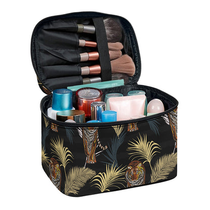 Vintage Tropical Tiger Pattern Print Travel Makeup Bag