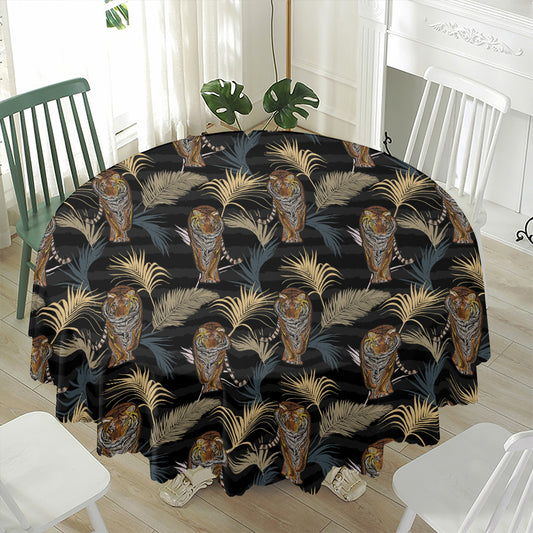 Vintage Tropical Tiger Pattern Print Waterproof Round Tablecloth