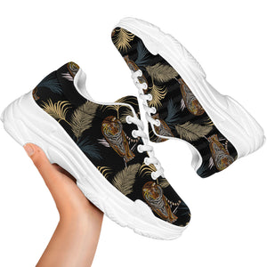 Vintage Tropical Tiger Pattern Print White Chunky Shoes