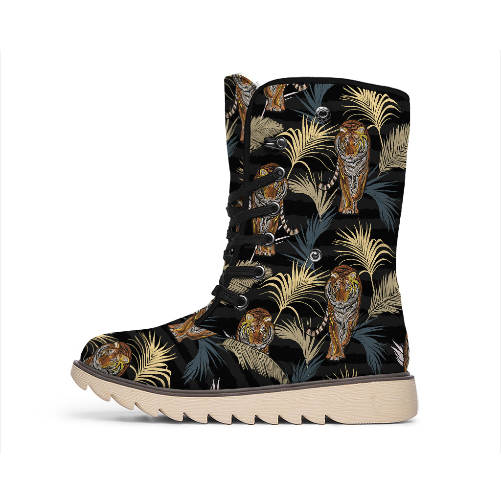 Vintage Tropical Tiger Pattern Print Winter Boots