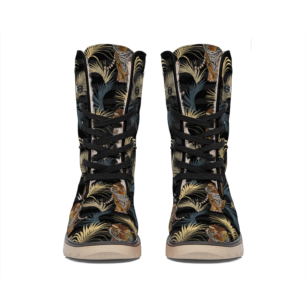 Vintage Tropical Tiger Pattern Print Winter Boots
