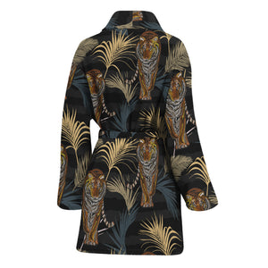 Vintage Tropical Tiger Pattern Print Women's Bathrobe