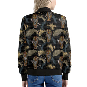 Vintage Tropical Tiger Pattern Print Women's Bomber Jacket