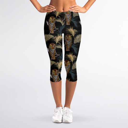 Vintage Tropical Tiger Pattern Print Women's Capri Leggings