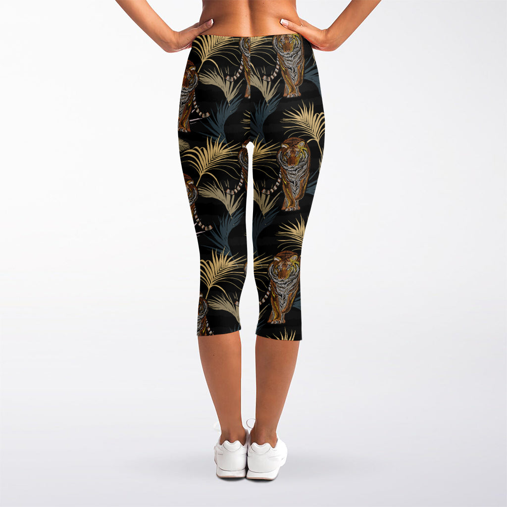 Vintage Tropical Tiger Pattern Print Women's Capri Leggings