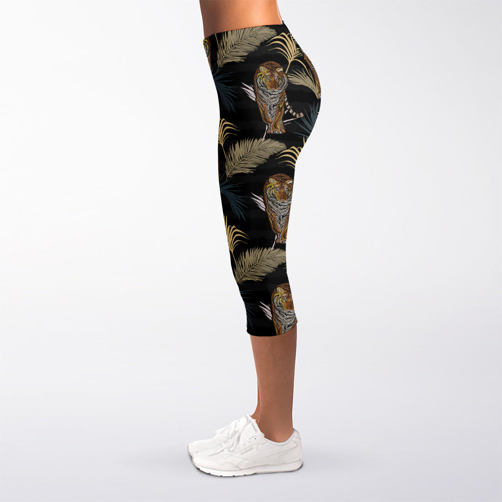 Vintage Tropical Tiger Pattern Print Women's Capri Leggings