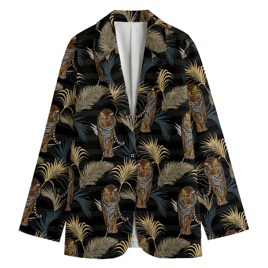 Vintage Tropical Tiger Pattern Print Women's Cotton Blazer
