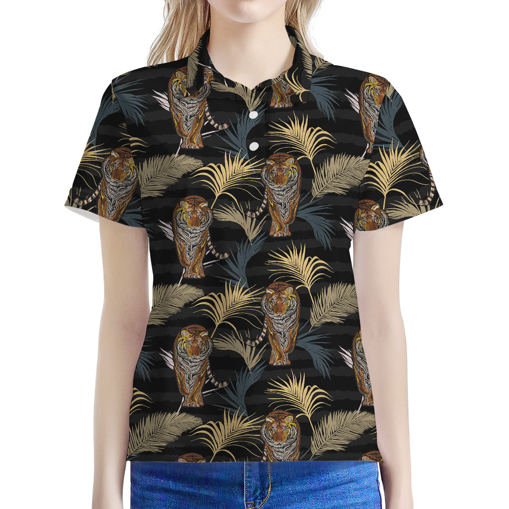 Vintage Tropical Tiger Pattern Print Women's Polo Shirt