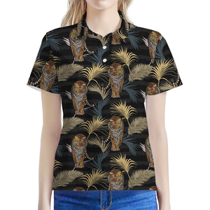 Vintage Tropical Tiger Pattern Print Women's Polo Shirt